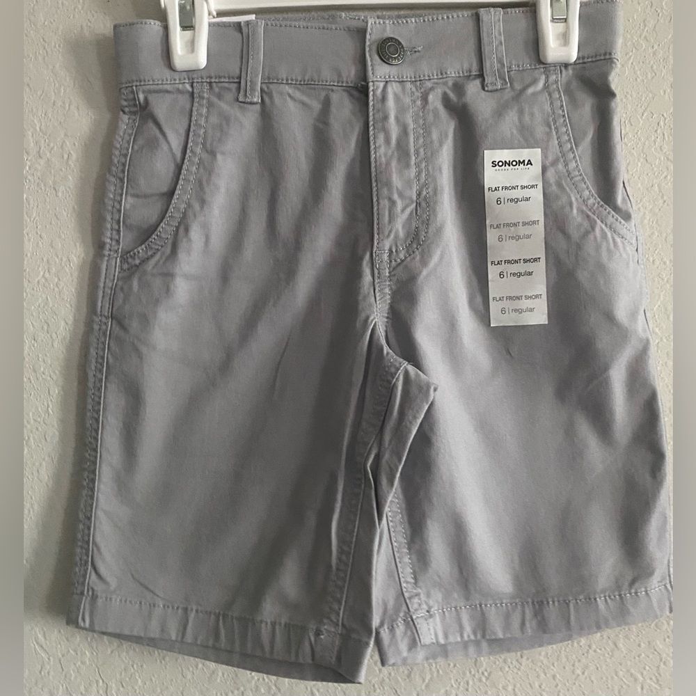 Sonoma NEW Boy Gray Flat Front Shorts Size 6 Regular Adjustable Waistband Casual